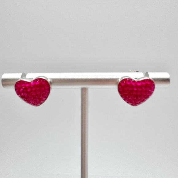 Hot Pink Fucshia Gemstone Heart Earrings 925 Tested Silver Stamped Flirty Fun - Picture 6 of 15
